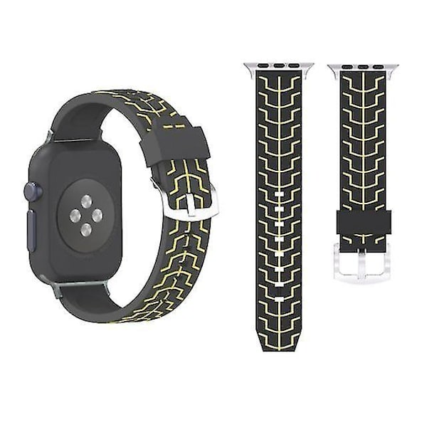 Trendigt fiskbensmönstrat silikonarmband Kompatibelt med Apple Watch Series 3 &amp; 2 &amp; 1 42mm Svart