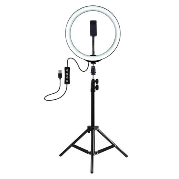 Rengasvalo LED 26 cm jalustalla USB-lamppu 3 tilaa
