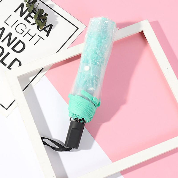 Blomsterprint Paraply Foldbar Paraply Rejseparaply Vindtæt Paraply Cover Foldbar Let Cherry Blossom Green Manual