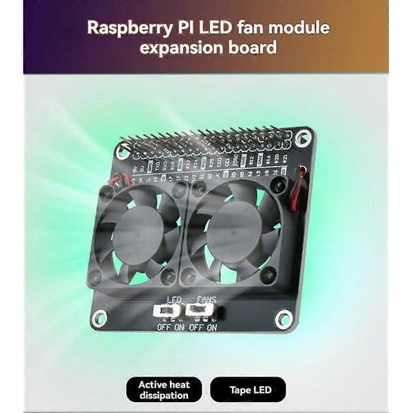 For Raspberry Pi 4B dobbel kjølevifte radiator modul med LED-lys kjølevifte utvidelseskort for Raspberry Pi 4B black