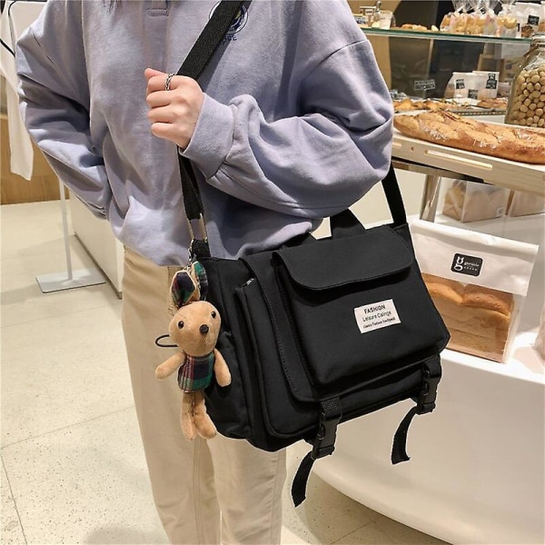Japan stil kvinnor axel tillbaka till skolan Ryggsäck Messenger Bag Söt Vattentät Nylon Crossbody Bag Handväskor Black