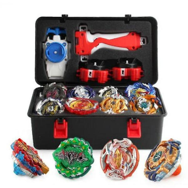 Sæt med 12 Beyblade Burst snurretoppe sæt med grebsaffyrer + skumopbevaringskasse
