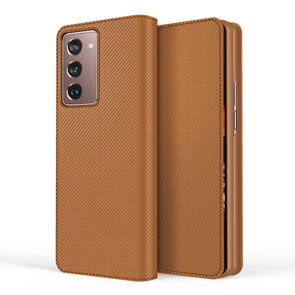 Nahkakansi Samsung Galaxy Z Fold 2 5g -puhelimelle Carbon Fiber Brown