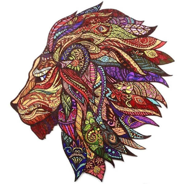 Unik Form Træpuslespil Jigsaw DIY Hjernetræning Pædagogisk Legetøj Lion A3