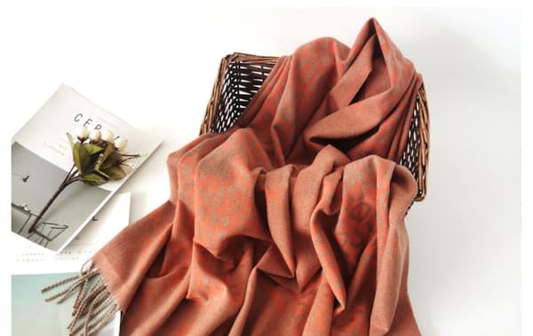 [LCS] Kasjmir Bokstav Jacquard Skjerf Kaffe Oransje