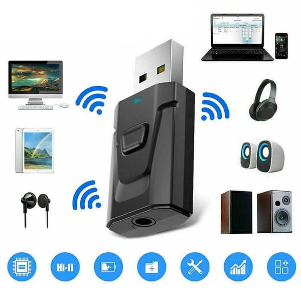 [LCS] 4-i-1 Bluetooth 5.0 Sender Mottaker Trådløs Lyd 3.5mm USB Aux Adapter