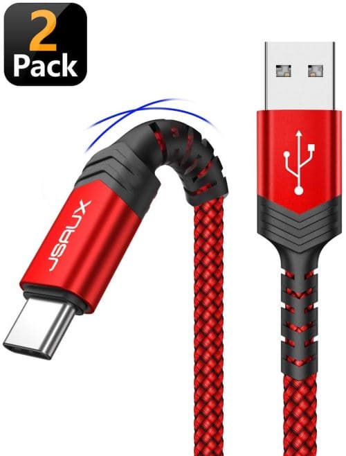 [LCS] Förpackning med 2 USB typ C / USB-kablar i flätad nylon, svart och röd