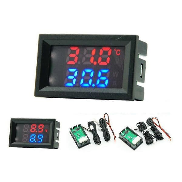 Temperaturmåler Dobbel Digital Skjerm Termometer 4-28v Temperatursensor Probe Detektor Spenningsmåler Brukt Til Bil B