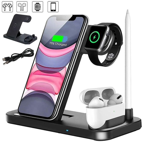 4 i 1 Hurtigoplader Qi Trådløs Opladestation Til Apple Watch iPhone