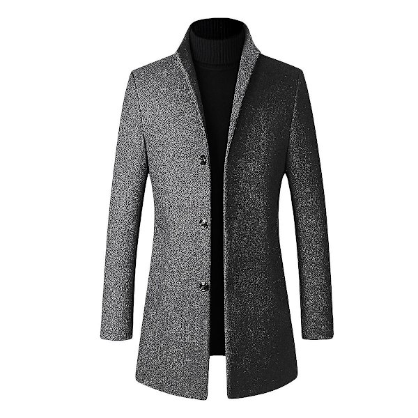 Slim Fit Ullfrakk med Ståkrage for Menn, Høst Grey M