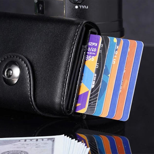 Kreditkortshållare Läder Bifold Plånbok Med Sedelfack Myntficka För Kort Kontanter Black