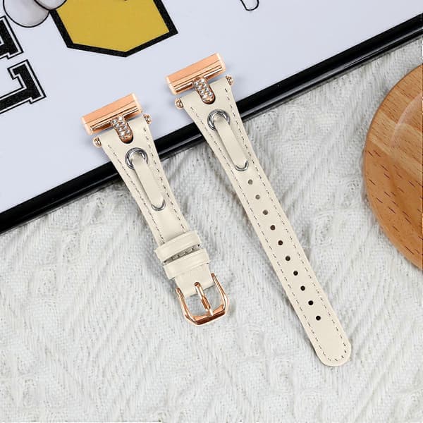[LCS] Äkta koläderrem typ B kompatibel med Fitbit Versa 4/Sense 2 klocka (roséguldspänne) Style D