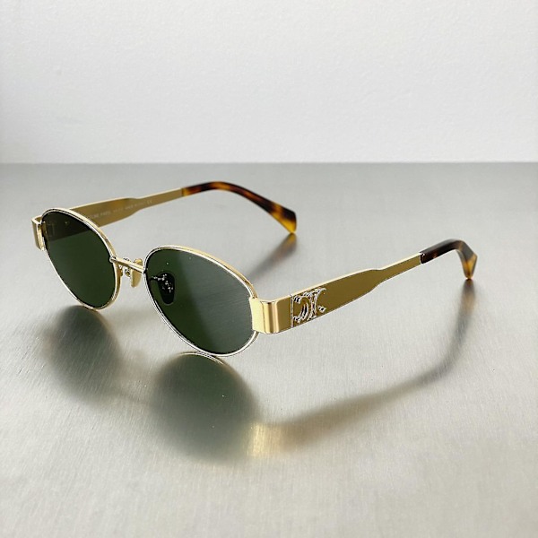 [LCS] Dammode Retro Triumfbåge Solglasögon Golden Green