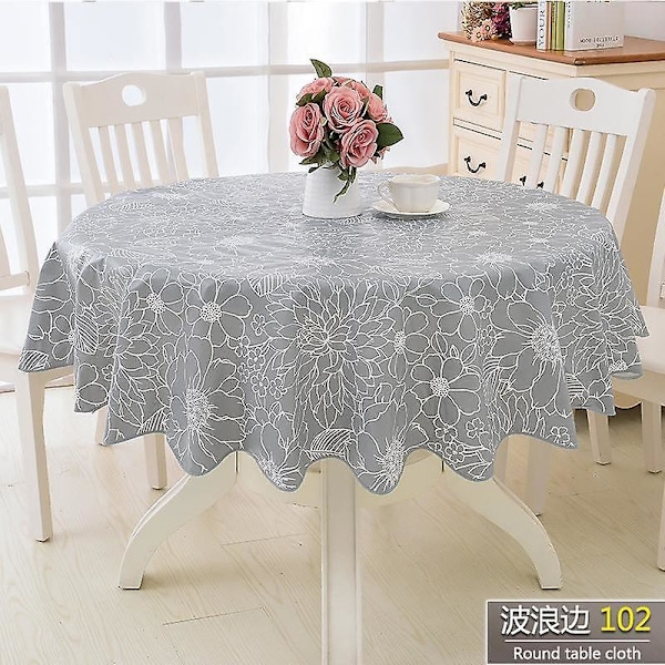137cm Rund Pastoral Plastduk Vattentät PVC Blommig Tryckt Rund Bordsduk Hem Bröllop 102grey
