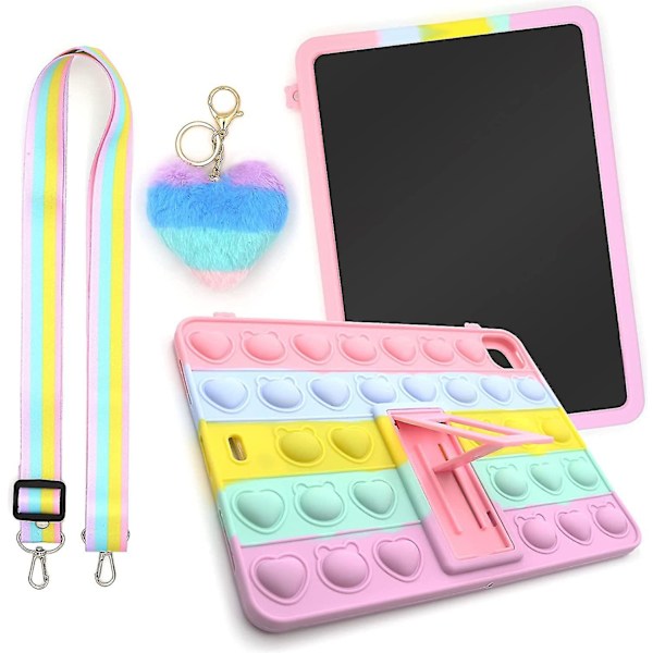 Pop-it Push Bubble Fidget Leksak Silikon Sött Fodral För Ipad Med Snodd & Hänge pro11