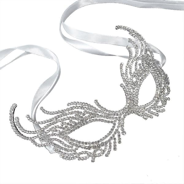 Brudemaske med katteansikt til bryllup med krystallrhinestones