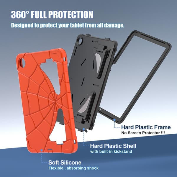 [LCS]Samsung Galaxy Tab A9+ / A11+ Spider Silicone Hybrid PC Shockproof Case Orange Svart