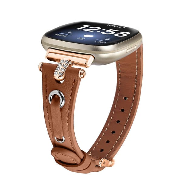 [LCS] Type B Ekte Kuskinnrem kompatibel med Fitbit Versa 4/Sense 2 Klokke (Rosegullspenne) Style E