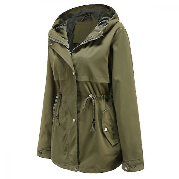 Dame Safari Militærjakke med Lynlås og Hætte med Snøre Army Green L