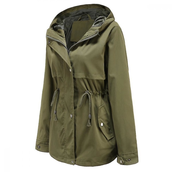 Dame Safari Militærjakke med Lynlås og Hætte med Snøre Army Green S