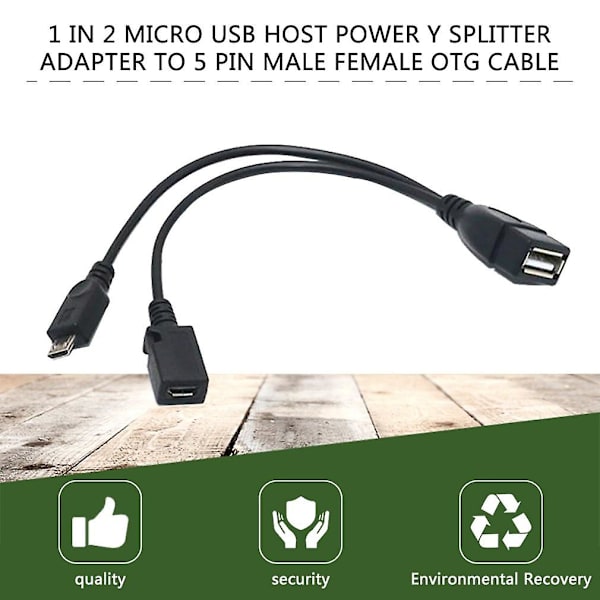 1 I 2 Otg Micro Usb Host Strøm Y Splitter Usb Adapter Til Mirco 5 Pin Hann Hunn Kabel Slitesterk Micro Usb Otg Kabel