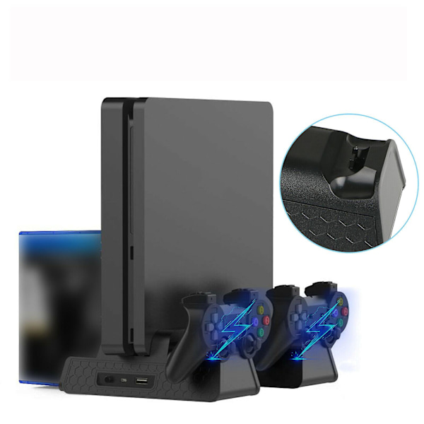 PS4 Pro / Slim Vertikal Stand + Køleventilator Controller Opladningsstation