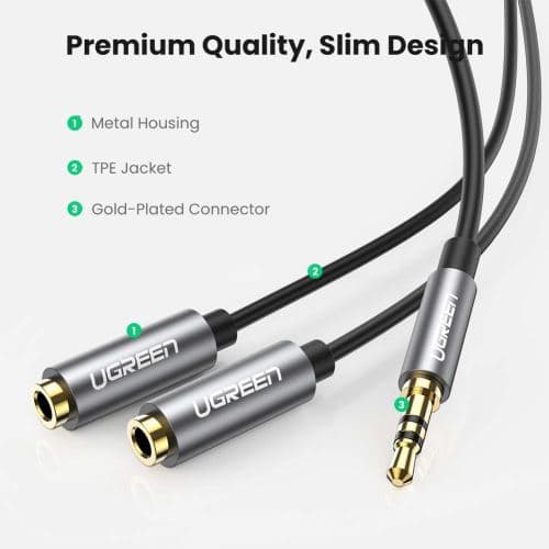 [LCS] Audio Splitter Jack Dobbelt Jack 3.5mm Han til 2 Hun, 20cm