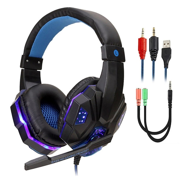 Professionell LED-ljus dator Ps4 Gamer Headset Blue