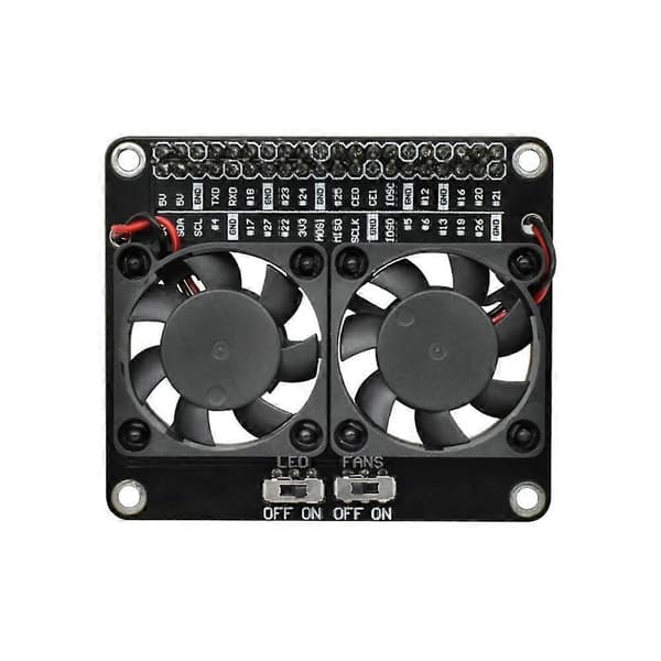 For Raspberry Pi 4B dobbel kjølevifte radiator modul med LED-lys kjølevifte utvidelseskort for Raspberry Pi 4B black