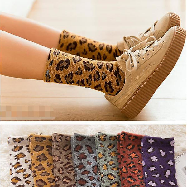 Tykk dame uldstrømper med leopardprint, 7 stk.