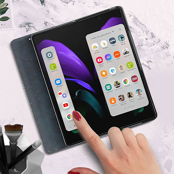 Etui til Samsung Galaxy Z Fold 2 Lommebok og Stativfunksjon - Mørkeblå (Mørkeblå)