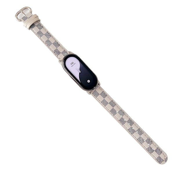 Ersättningsarmband för Xiaomi Smart Band 8 i äkta läder med rutmönster White