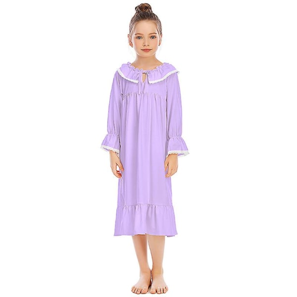Flickans nattlinne långärmad prinsesspyjamas klänning purple 120cm