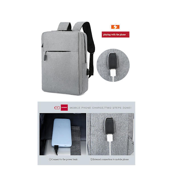 Matkalaukku Kannettavalle Tietokoneelle Ohut Kestävä USB-Latausportti Vedenpitävä Laukku gray