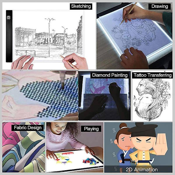Tre Nivåer Dimming A4 LED Sporingsplate Digital Pad USB Nettbrett Lysplate Kopibrett Elektronisk Kunst Grafisk Maleri Wacom Pad Black