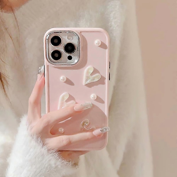 Kompatibelt med iPhone 11 Skal för Tjejer Kvinnor, Sött 3D Kärlekshjärta Pärldesign Skyddande Skal Mode Slim Mjuk TPU Stötsäkert Skyddande Skal för i 12