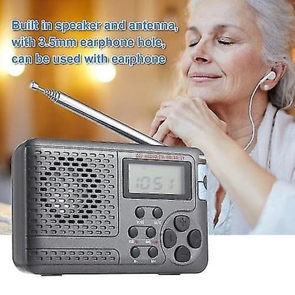 Bärbar Radio AM/FM/SW Fickradio med LCD-skärm Multiband Digital Stereo DSP Radiomottagare