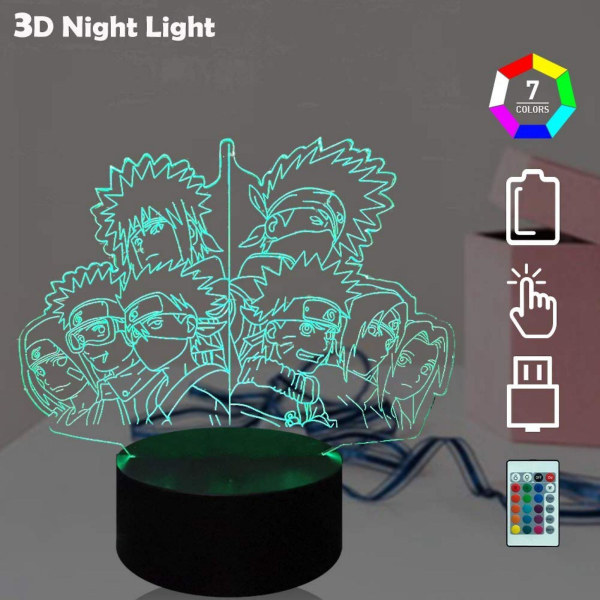 Barnpresent Anime Naruto Sasuke Nattljus Touch Sensor Sovrum 3d Illusion Nattljus Ledanime Lampa Färgglad Fjärrkontroll Nattljus Hemprylar