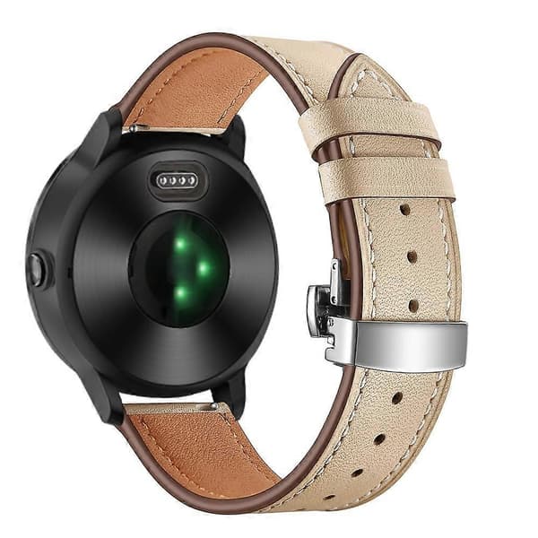[LCS]20mm Top-layer koskind ægte læder urrem erstatning til Garmin Vivoactive 3 Vivom Silver Silver+Apricot