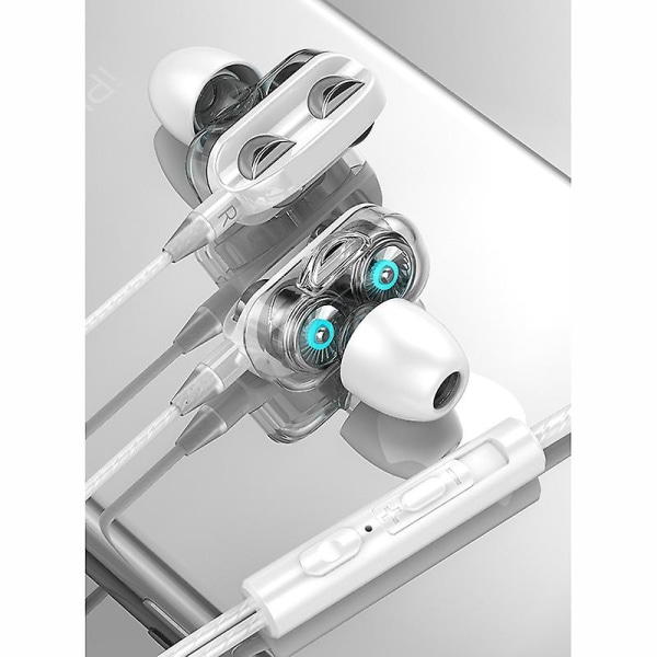 Bärbara Trådbundna Hörlurar Med Mikrofon In-ear Stereo Sport Hörlurar För Löpning Promenader White A4 Dual Horn