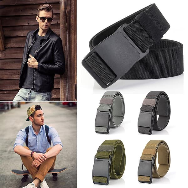 [LCS] Herr stretchbälte Osynligt Casual Webbbälte Snabbkoppling Platt Plastspänne Army Green