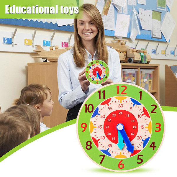 Barn Träklocka Leksaker Timme Minute Sekunder Kognition Läromedel Färgglada klockor för pojkeflicka Rose Red
