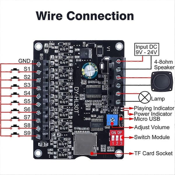 30W MP3 stemmeafspilningsmodul DY-HL30T 9 Trigger musikafspiller A