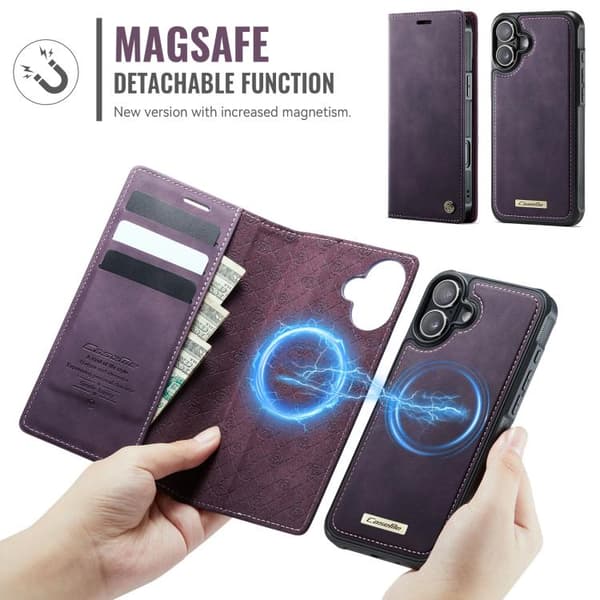 [LCS]iPhone 17 -nahkakotelo MagSafella ja RFID-estolla, irrotettava lompakko Purpur