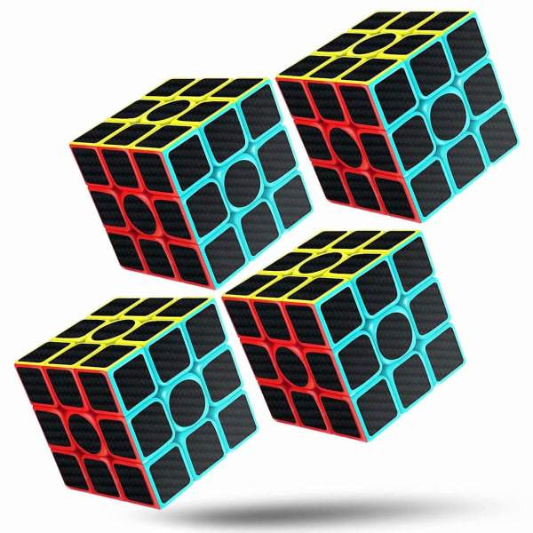 Rubiks kube, Rubix kube Speed Cube 3x3x3, Glatt Magic Carbon Fiber Sticker Rubix Speed Cubes, Svart 4pcs