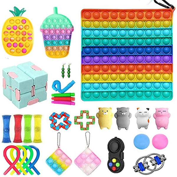 Stort Fidget Paket Sensorisk Fidget Leksak Set Pop Bubble Stress Relief Leksaker Med Marmornät Pop Ångest D