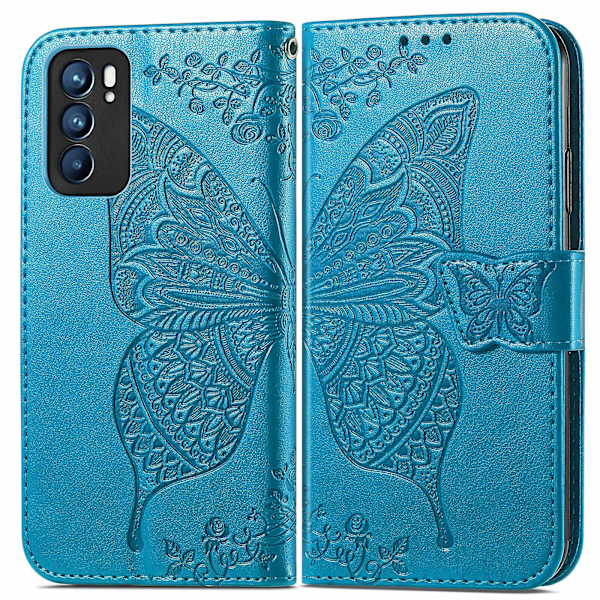 Oppo Reno 6 5g Fodral Flip Skydd Präglad Fjäril Mjuk Tpu Stötsäker
