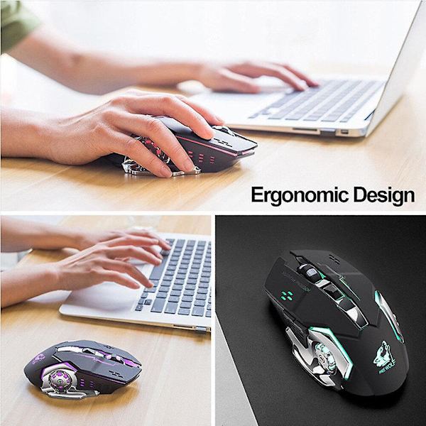 X8 Trådlös Gamingmus Uppladdningsbar Tyst LED Bakgrundsbelyst USB Optisk Ergonomisk Gamingmus LOL Möss