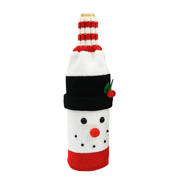 Jule Vinflaske Cover Julepynt Snemand Strikket 12x28cm