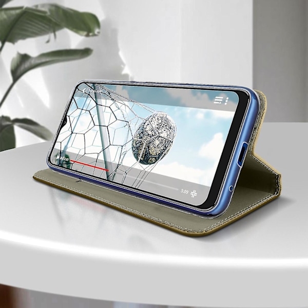 Kotelo, yhteensopiva Motorola Moto E7i Power -puhelimen kanssa, folio, korttipidike, kultainen (kulta)